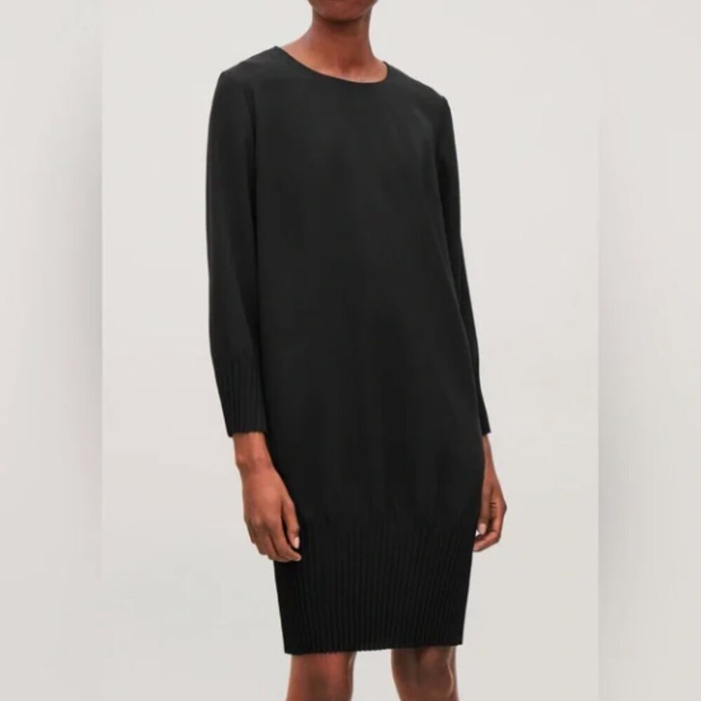 COS Black Pleated Hem Cocoon Cocktail Dress Pockets 2